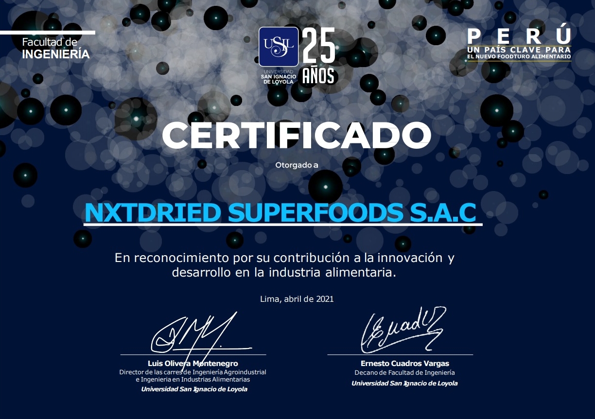 USIL recognises NXTDRIED as an innovative company committed to the development of the Peruvian industry