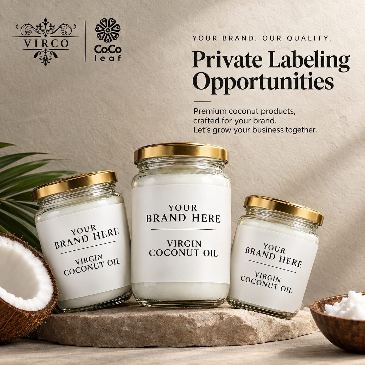 Expand Your Brand with VIRCO: Custom Private Label and Bulk Organic Coconut Solutions