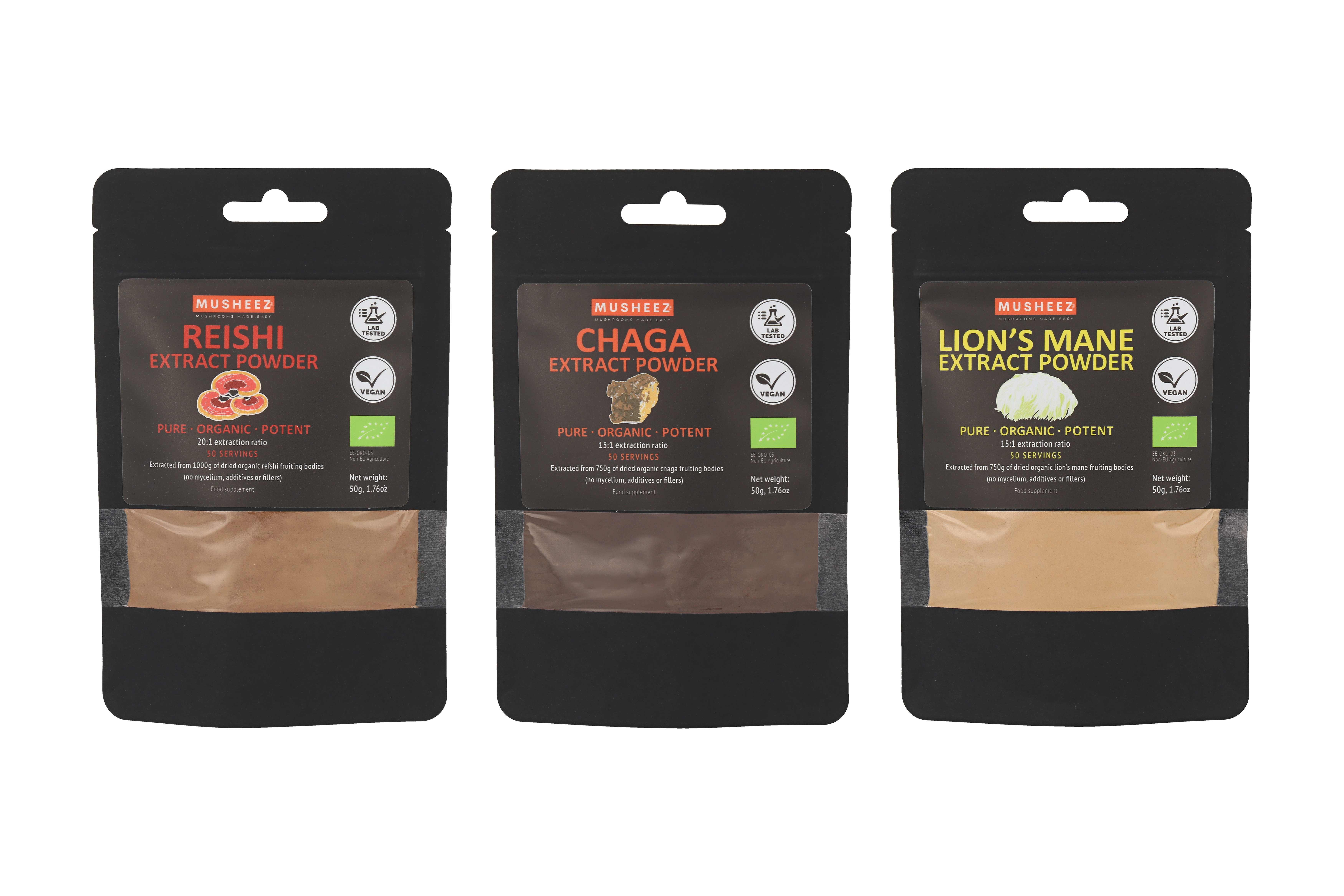 Organic mushroom extract powders