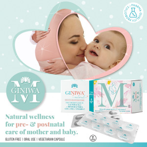 Giniwa M: A unique pharmaceutical symbiotic blend for the protection of mother and baby throughout pregnancy and breastfeeding.