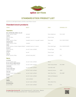Herbs & Spices: standard product list