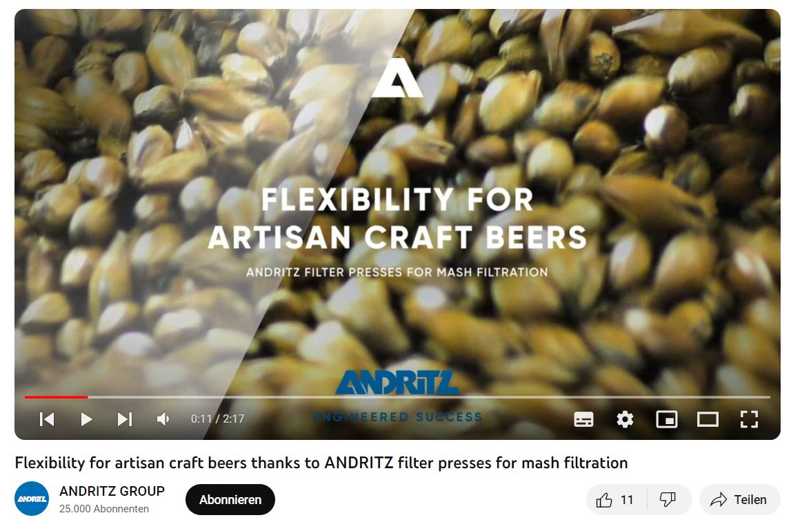 Flexibility for artisan craft beers thanks to ANDRITZ filter presses for mash filtration