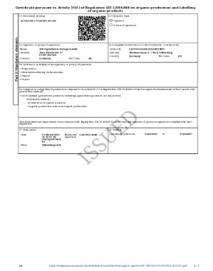 Organic Certificate - BM Ingredients Europe GmbH