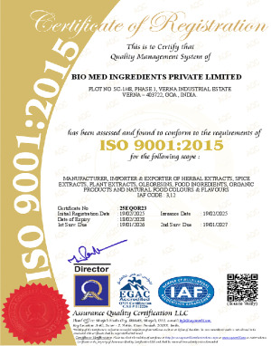 ISO9001 Certificate - Bio-Med Ingredients Pvt Ltd