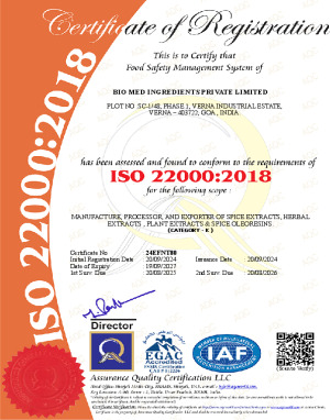 ISO22000 Certificate - Bio-Med Ingredients Pvt Ltd