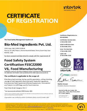 FSSC22000 Certificate - Bio-Med Ingredients Pvt Ltd